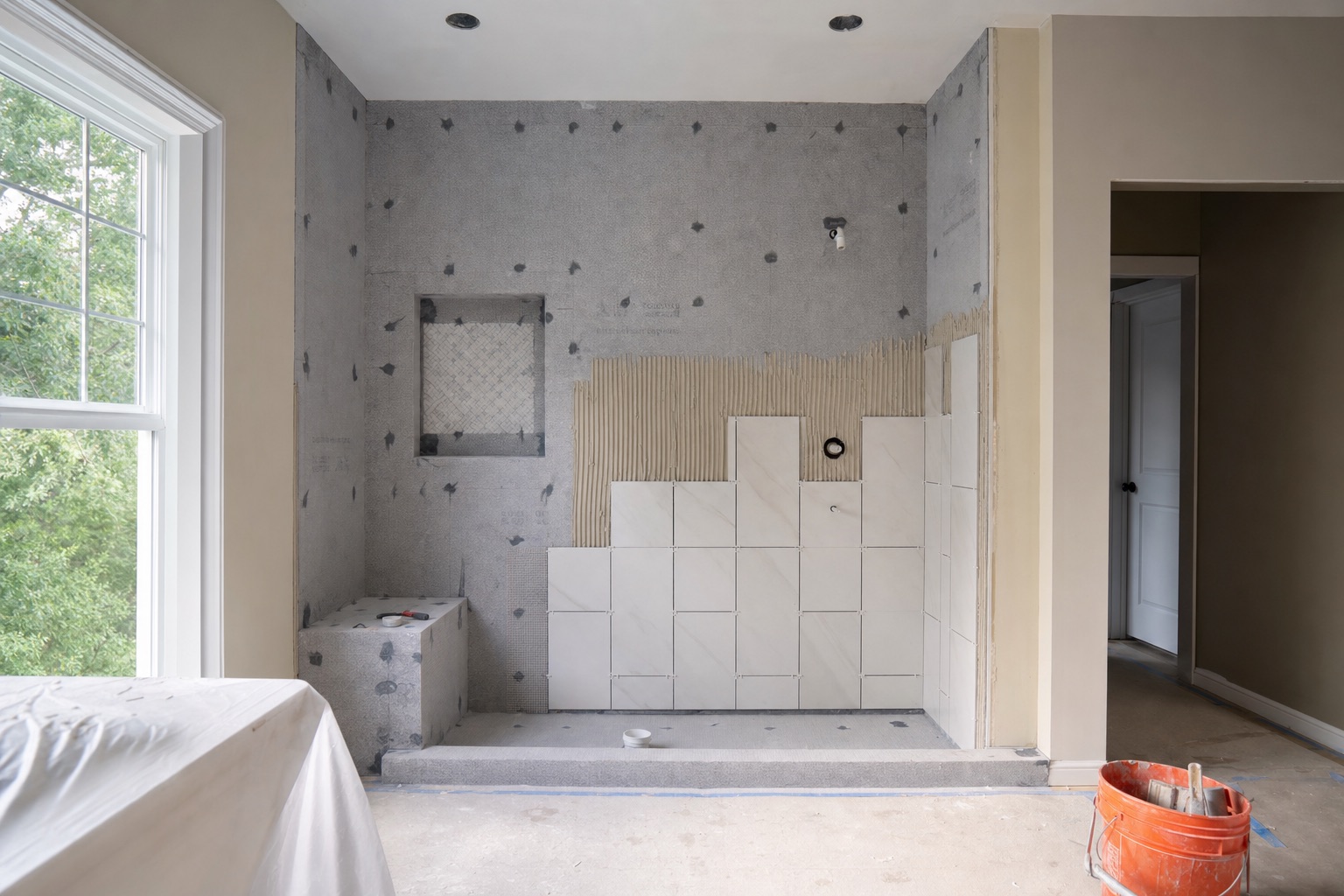 Finished spa-style primary bathroom remodel in Northern Virginia by Valor Builder