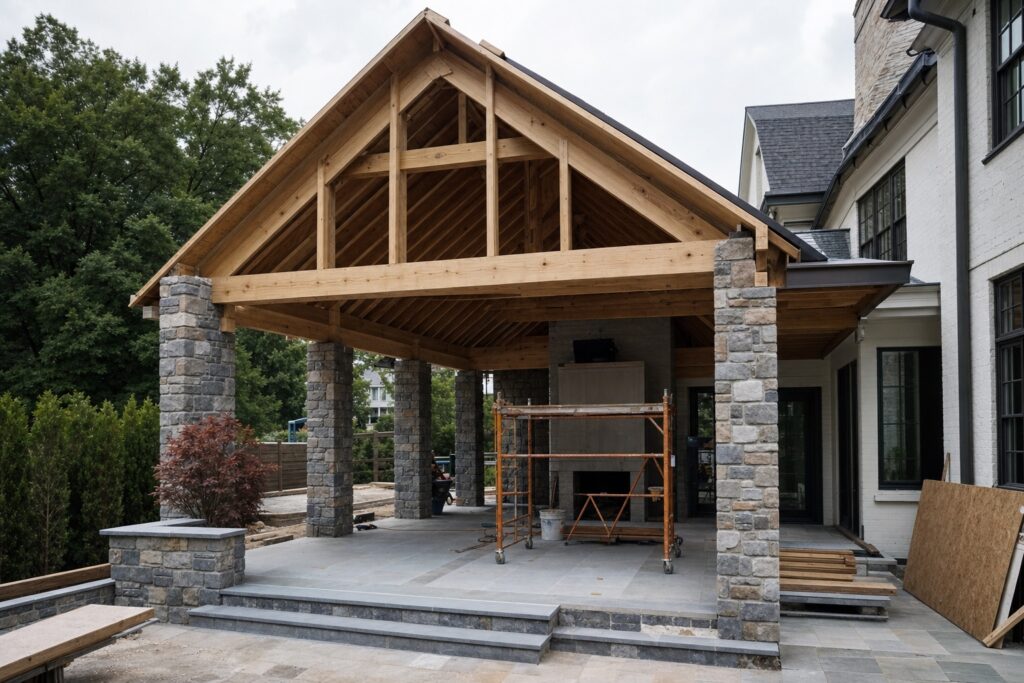 Covered porch under construction in Vienna, VA — Valor Builder