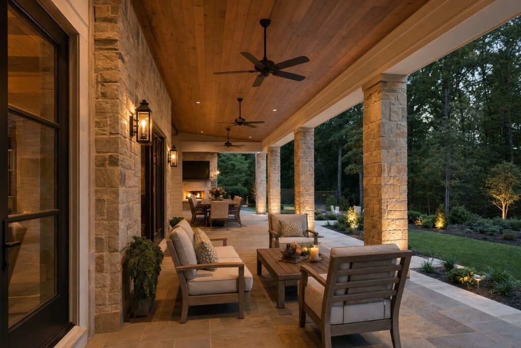 Covered porch in Leesburg, VA by Valor Builder
