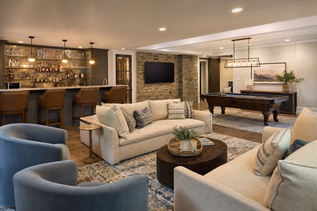 Finished basement in Clifton, VA, completed by Valor Builder