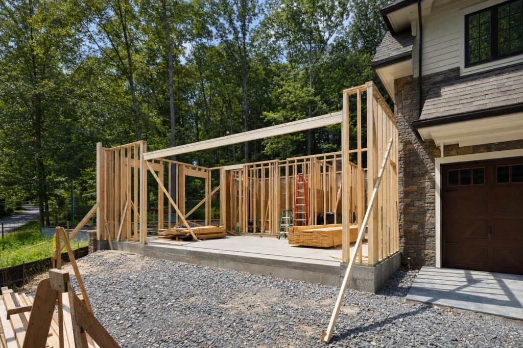 Garage addition under construction in Clifton, VA — Valor Builder