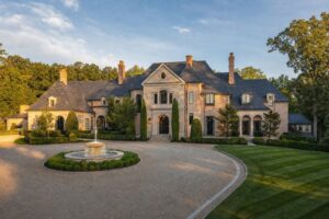 Grand luxury estate home in McLean Virginia with stone and brick facade