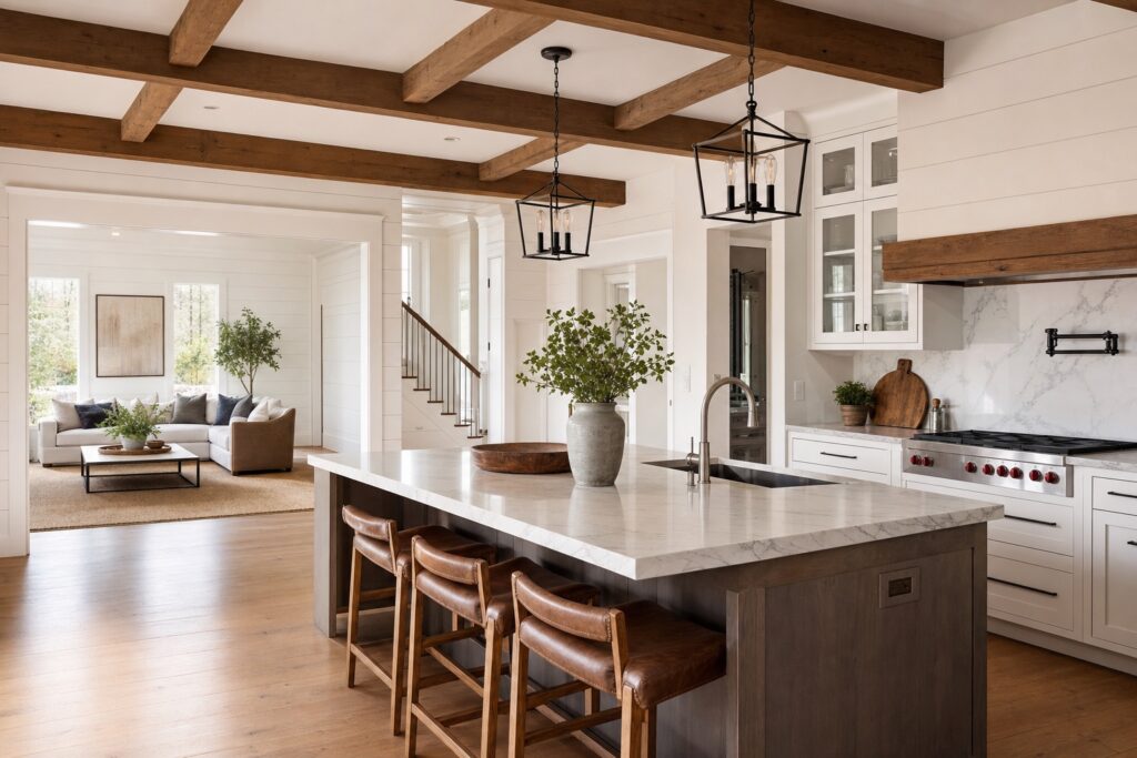 Completed modern farmhouse in Great Falls, VA by Valor Builder