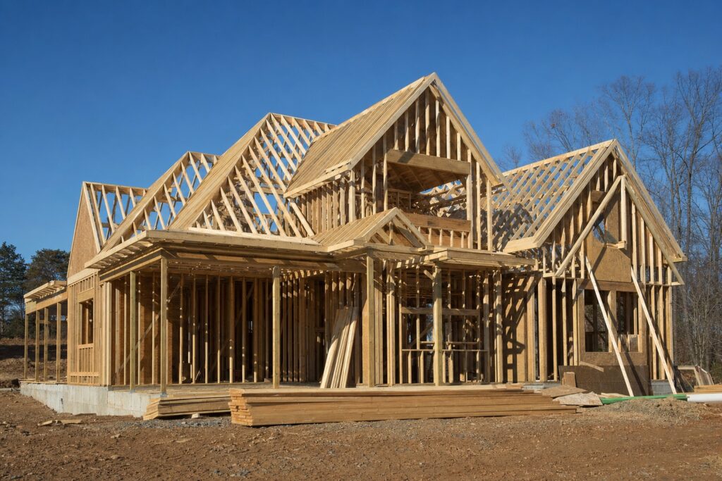 Custom home under construction in Northern Virginia, wood framing - Valor Builder