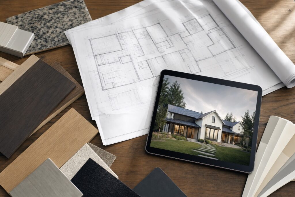 Architectural plans and finish samples during preconstruction planning - Valor Builder