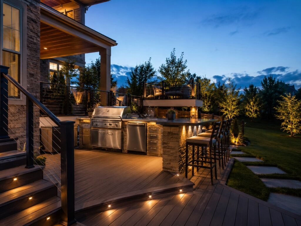 Outdoor kitchen and deck on a Brambleton home