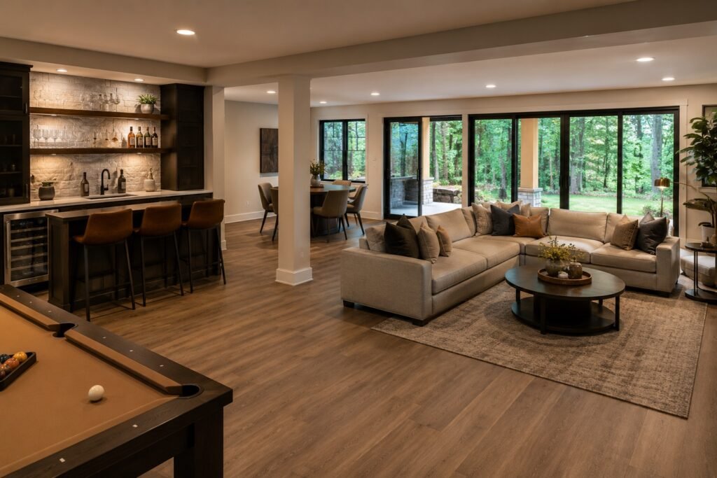 Finished basement in a Frederick County home