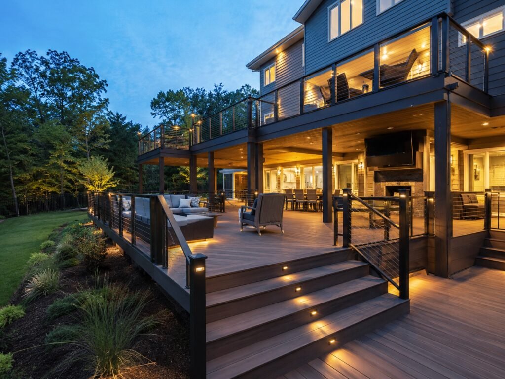 Multi-level outdoor living deck on a Gainesville home