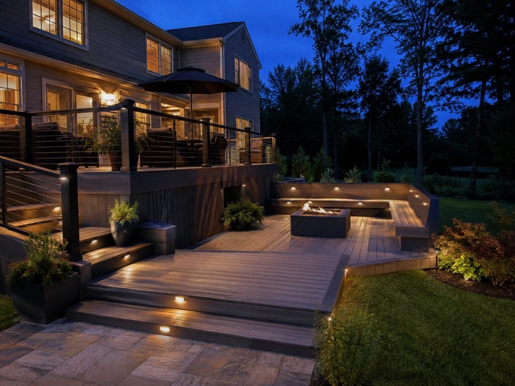 Multi-level outdoor living deck on a Lorton home