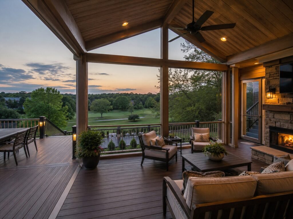 Screened porch with golf-course view in Potomac Falls