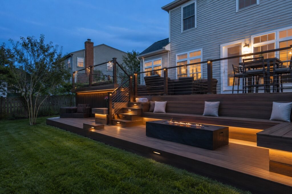 Multi-level outdoor living deck on a South Riding home