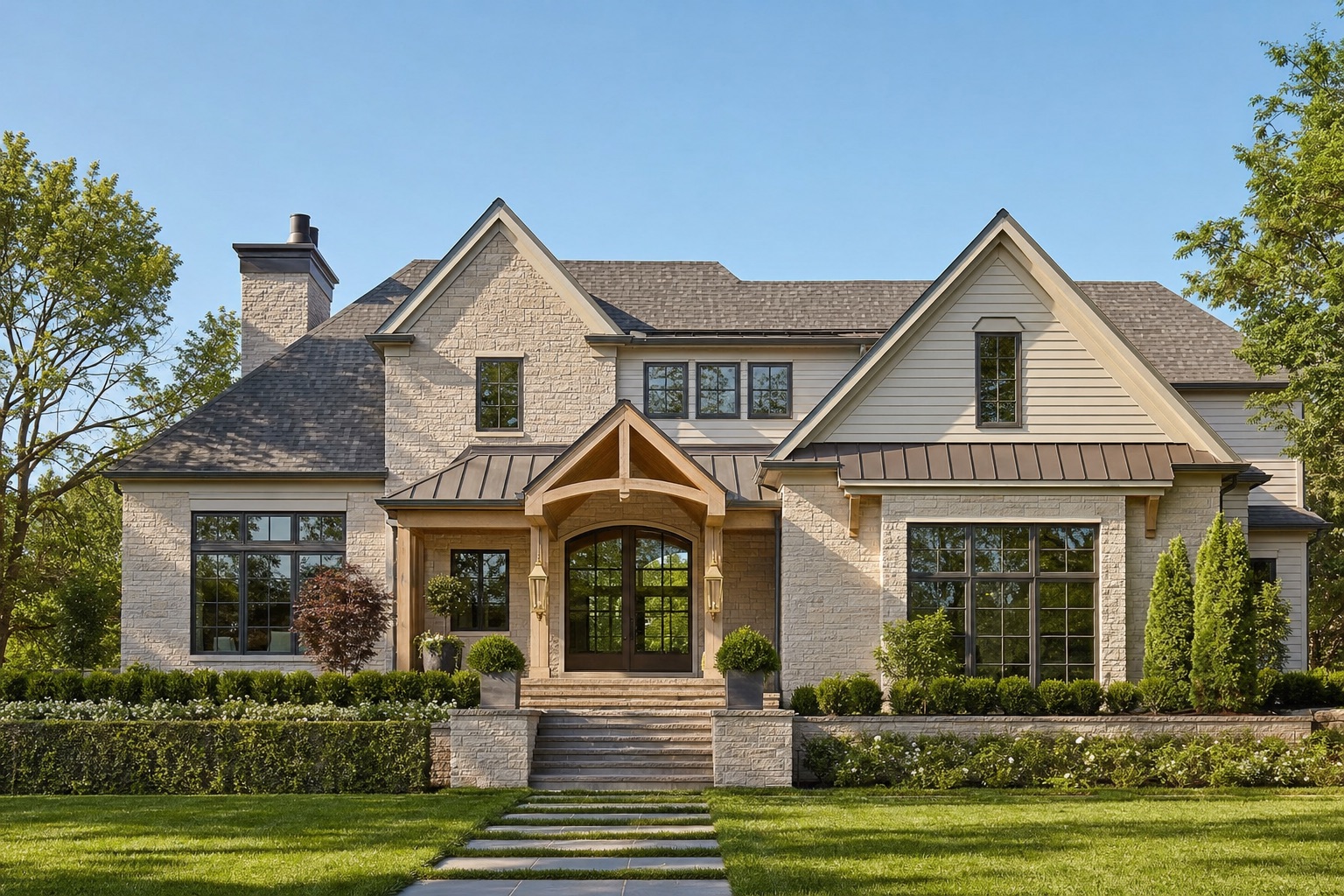 Newly built custom luxury home exterior by Valor Builder