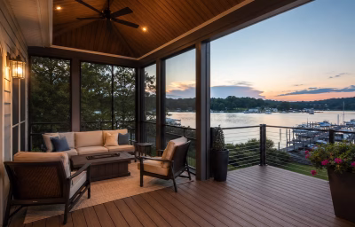 Screened porch and deck with Occoquan water views at Belmont Bay in Woodbridge