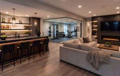 Finished basement entertainment suite in a Dominion Valley home in Haymarket