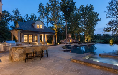 Estate pool, pool house and outdoor kitchen in Great Falls