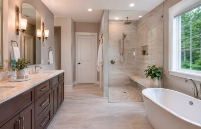Renovated primary spa bath in a Heritage Hunt 55-plus home in Gainesville
