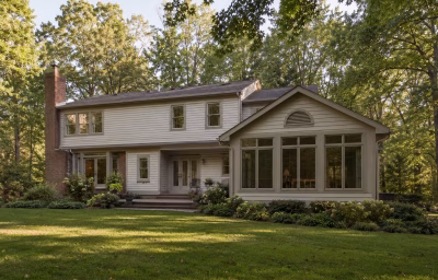 Primary-suite wing addition on a 1980s Oakton colonial