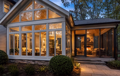 Sunroom and screened porch on a wooded Oakton lot