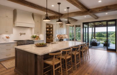 Renovated farmhouse kitchen with island near Purcellville