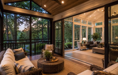 Screened porch and sunroom on a wooded Reston lot
