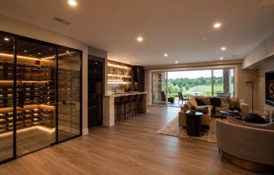 Finished walk-out lower level with wine room in a River Creek home