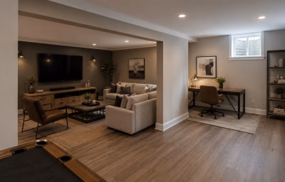 Finished basement rec room in a Stephens City home