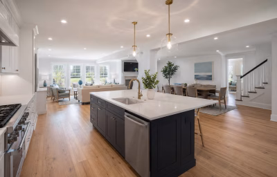 Open-concept main level in a West Springfield colonial after remodel