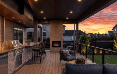 Covered deck with outdoor kitchen on a Westmoore Brambleton home
