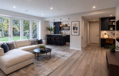 Finished walk-out basement with wet bar in a Woodbridge home